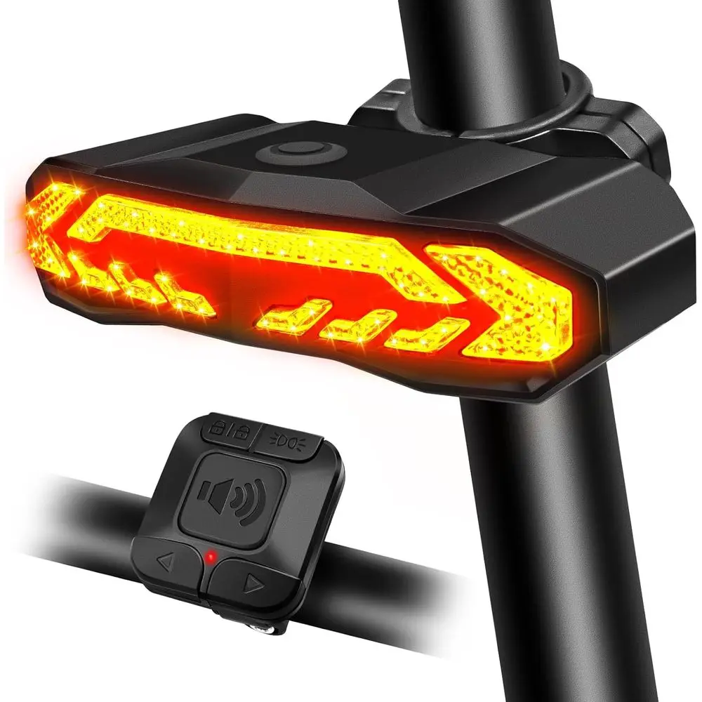 

Rechargeable Bike Lights with Turn Signals, Tail Light, Horn, Waterproof Alarm, Auto On/Off for E-Bikes, Bicycles, Scooters