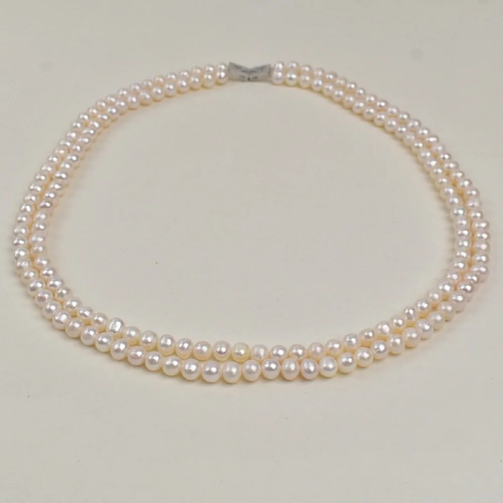

2-Row/Natural Pearl Necklace AAAA6-7mm South Sea Pearl Necklace 925s/Length 48-52cm