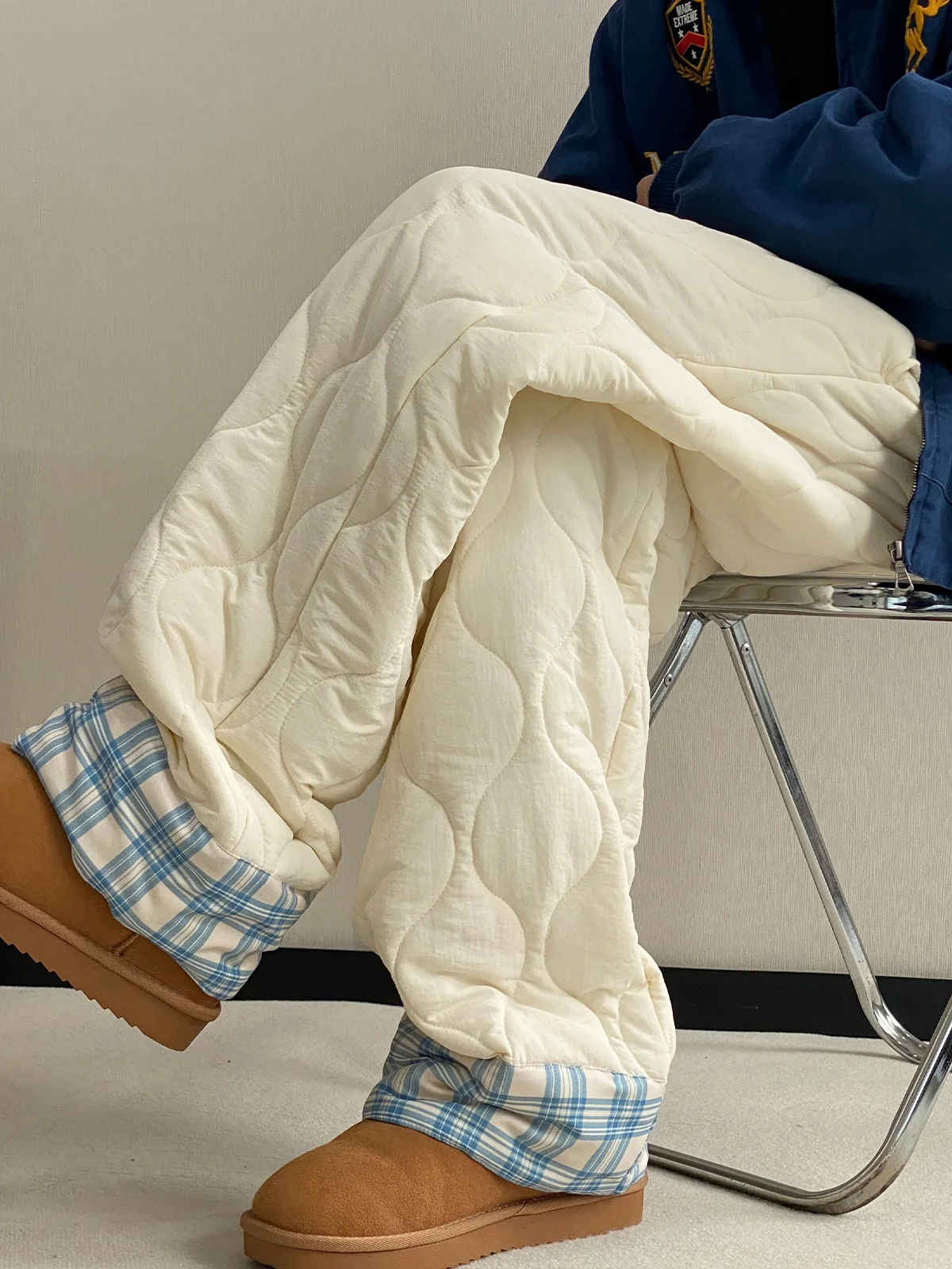 

Утепленные хлопковые брюки унисекс с узором «Тыква», зимние, модные, с отворотами, в клетку, на флисовой подкладке, повседневные, в стиле High Street, для защиты от холода