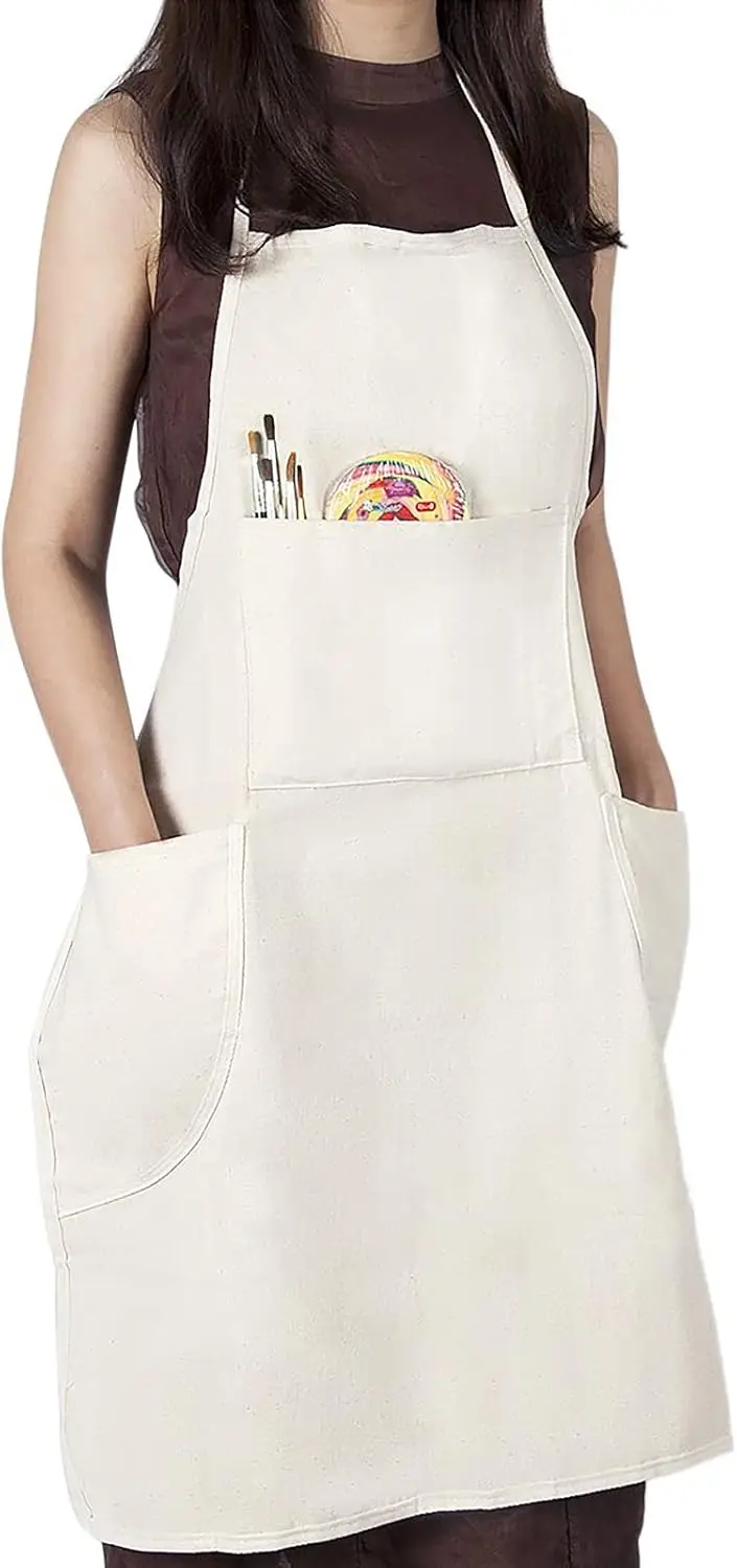 

100% Cotton Canvas Professional Bib Apron With 3 Pockets for Women Men Adults,Waterproof,Natural 31inch By 27inch