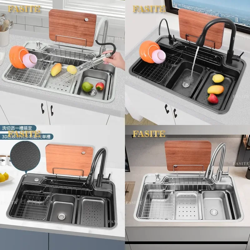 For SUS304 Stainless Steel Large Single Bowl Undermount Kitchen Sink Thickened Vegetable Washing