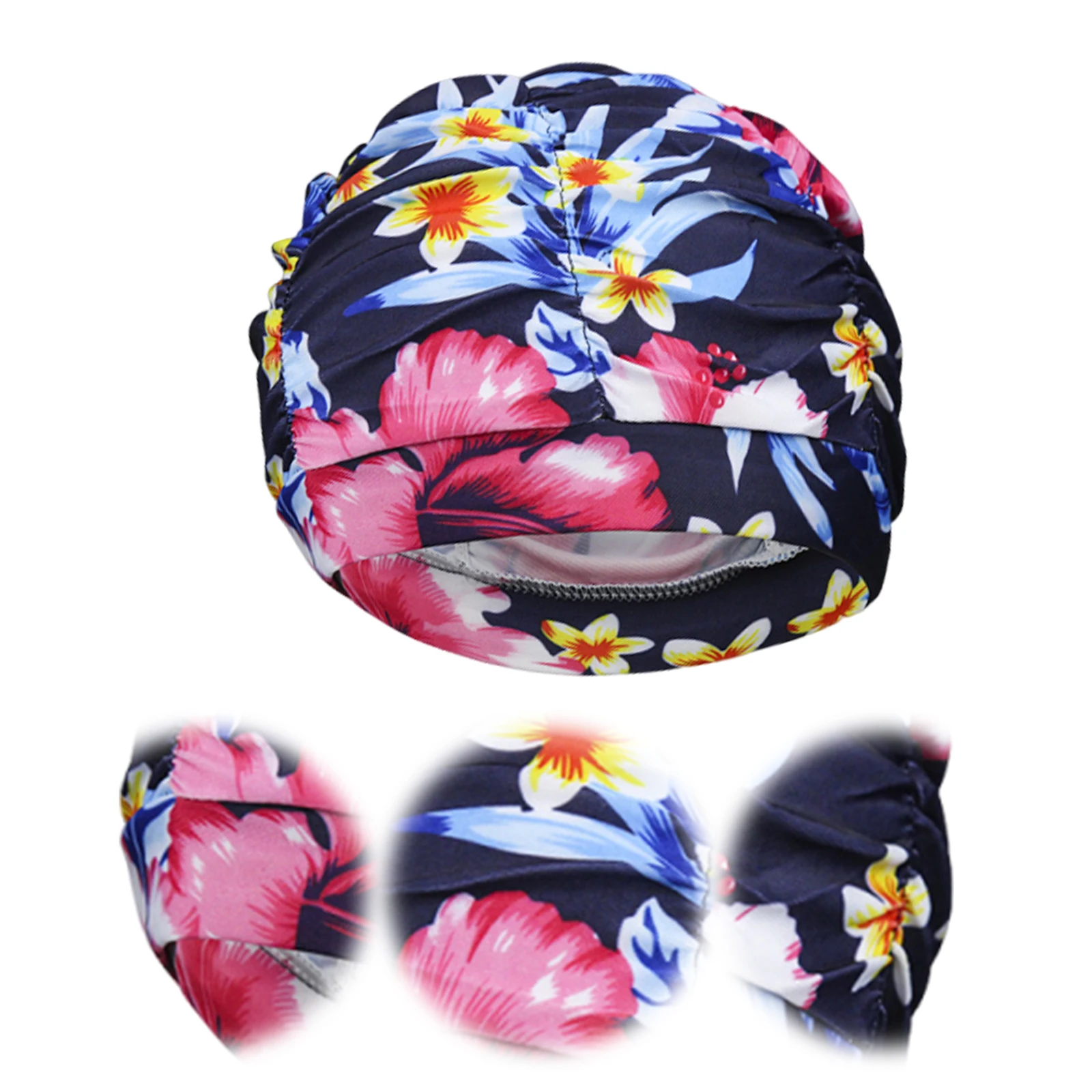 Printed Fabric Swim Cap Breathable Quick Drying Swimming Hat Lightweight Ear Protection Bathing Caps for Long & Short Hair