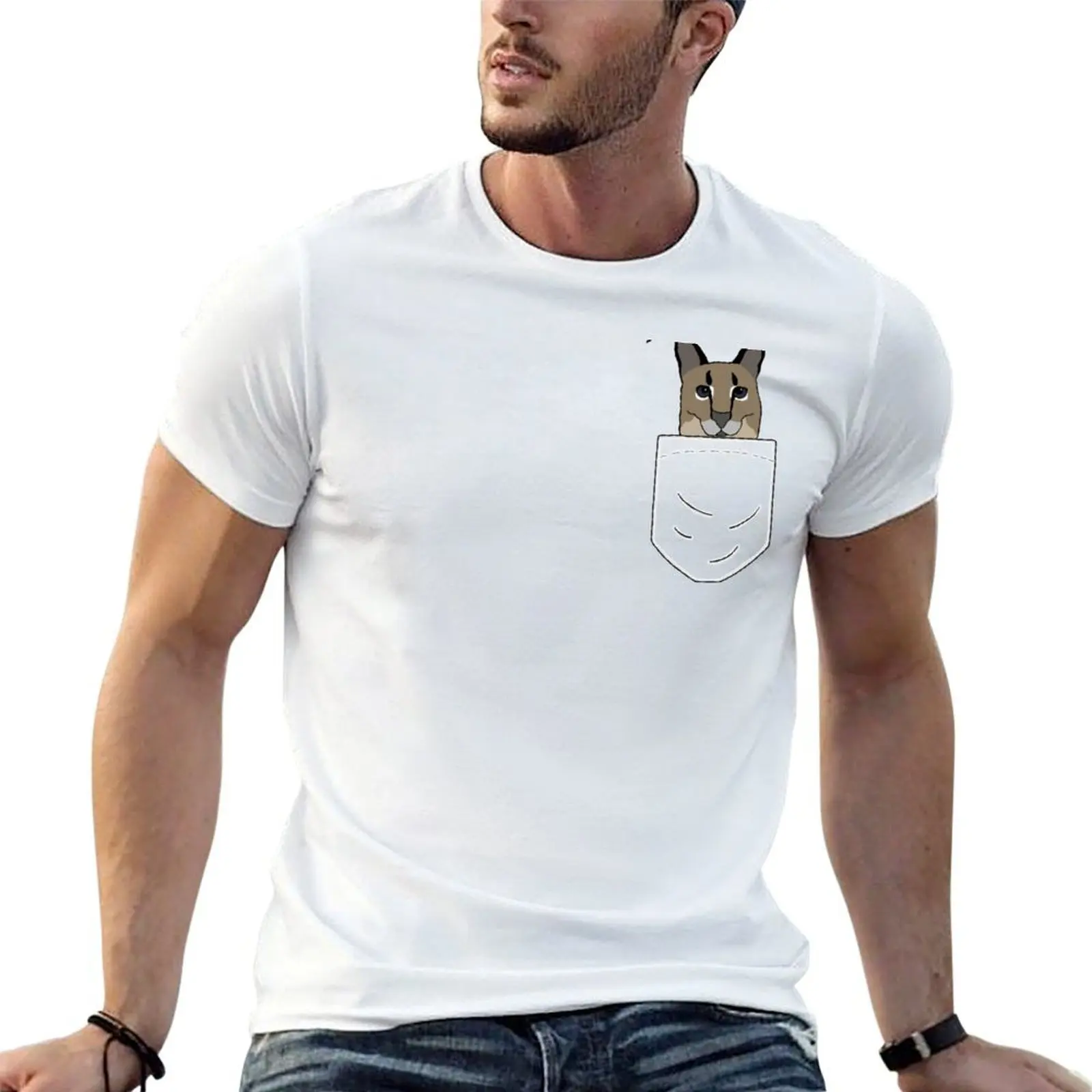 

Big Floppa in a Pocket T-Shirt man t shirt heavy cotton t shirts with prints T-Shirt