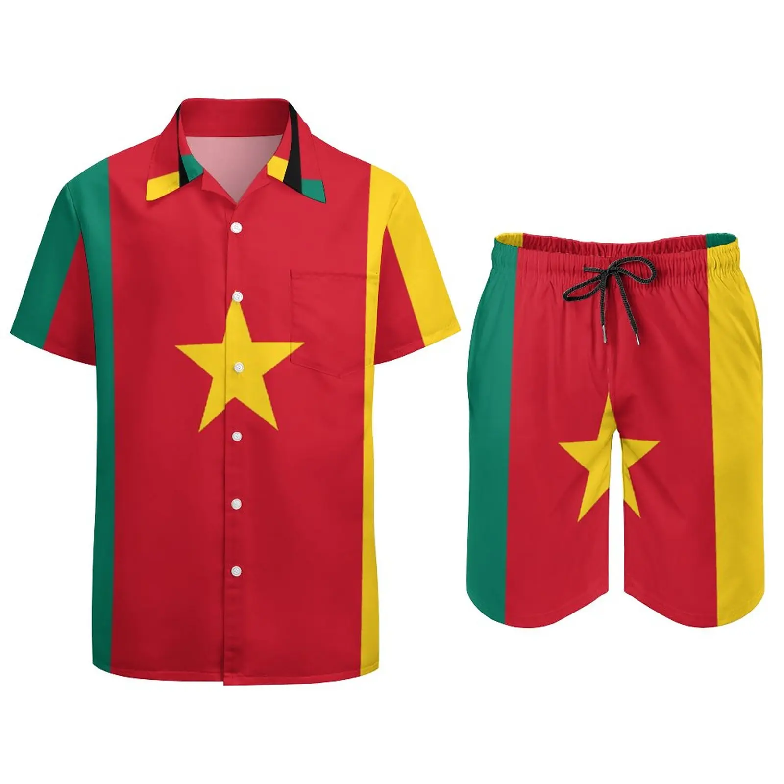 Cameroon Flag Mini Skirt Cameroun Dress Men's Beach Suit Funny Graphic 2 Pieces Suit High Quality  Shopping Eur Size