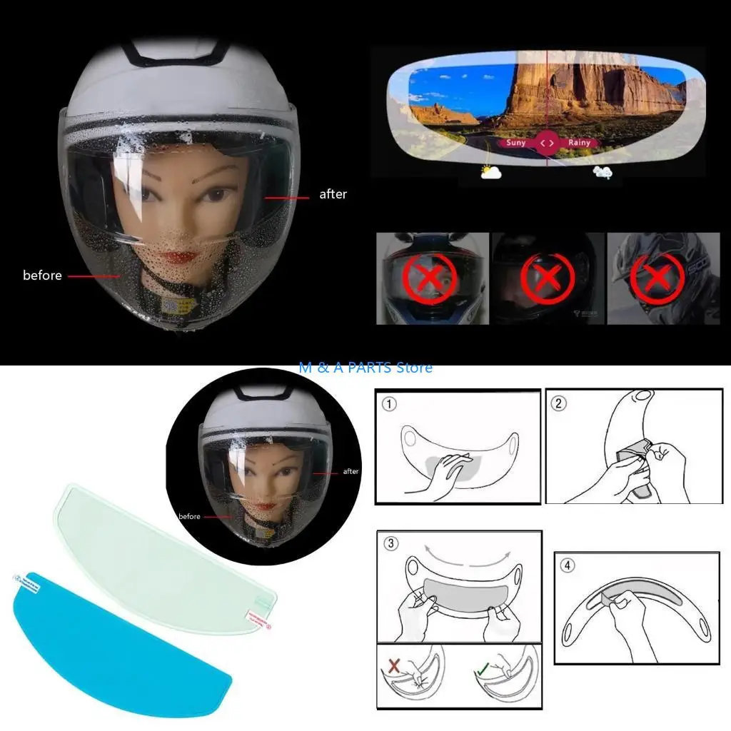

U1JF Motorcycle Helmet Clear Rainproof Anti-Fog Anti-Rain Lens Visor Film Universal