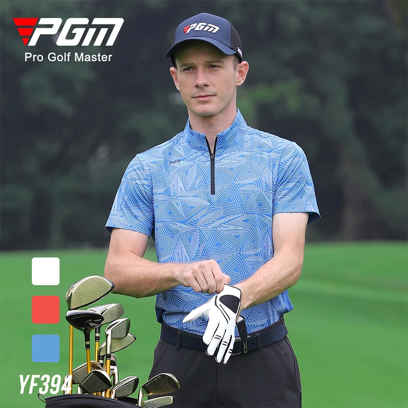 

PGM Men Short Sleeve Golf Shirt Male Breathable Printed Sport Tops Men Quick-dry Golf Uniforms Zipper Neck Casual Sport T-shirt