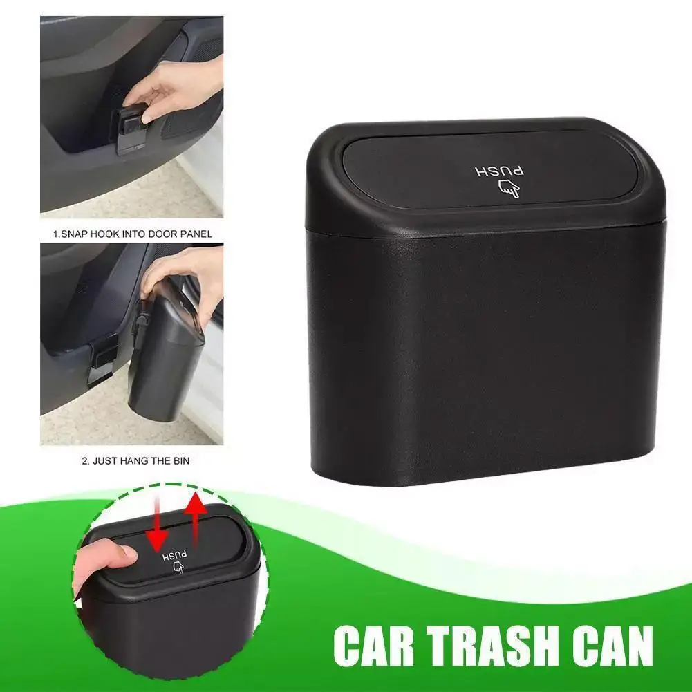 Car Flip Top Trash Can Car Clamshell Trash Bin Hanging ABS Square ﻿ Dust Can Box Vehicle Storage Pressing Case Trash Garbag Z0A6