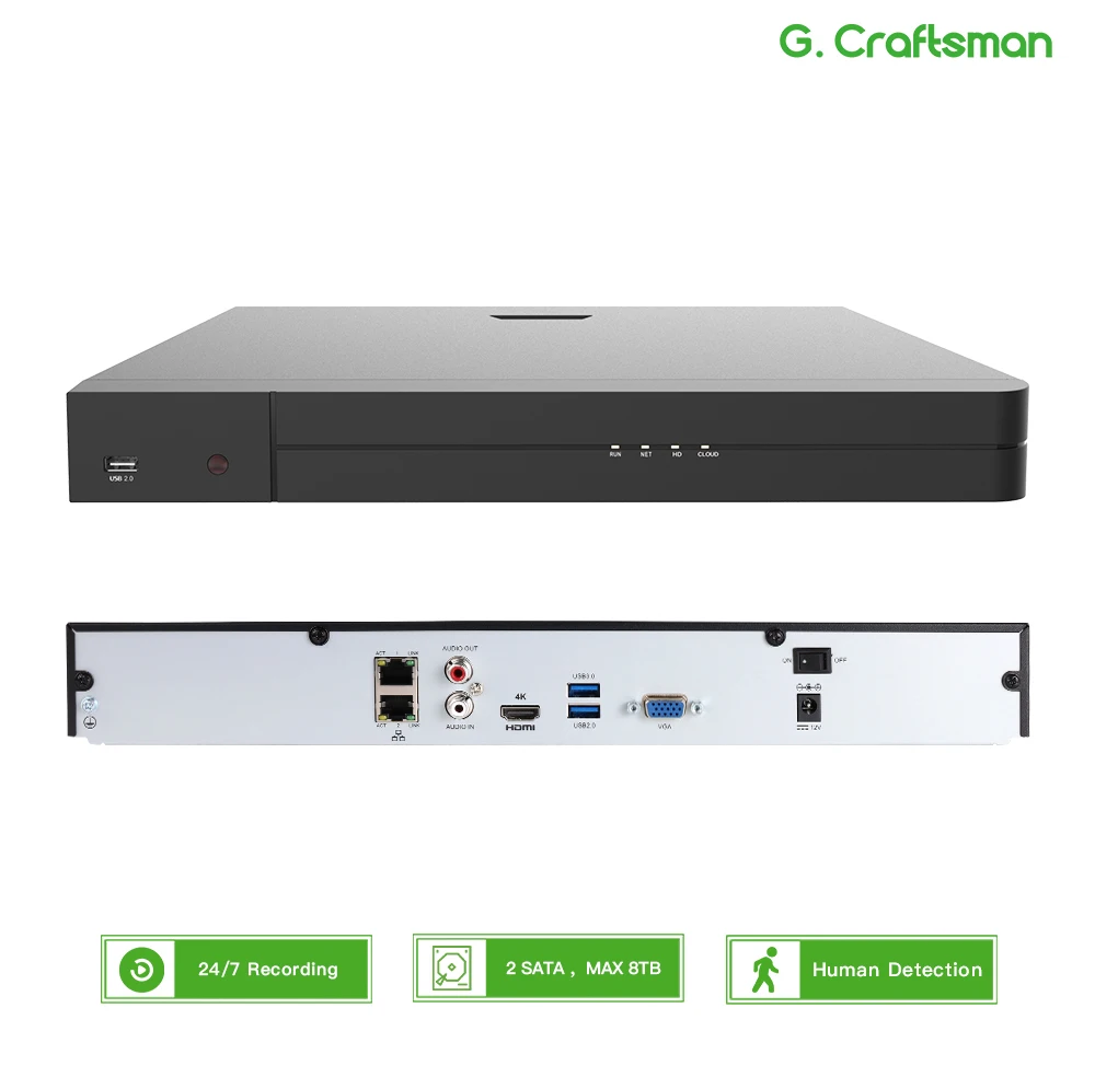 16CH 12MP,NVR Security Recorder for Security,System,Surveillance,Guard Viewer,Guard Station,GU-N1216H2S,G.Craftsman
