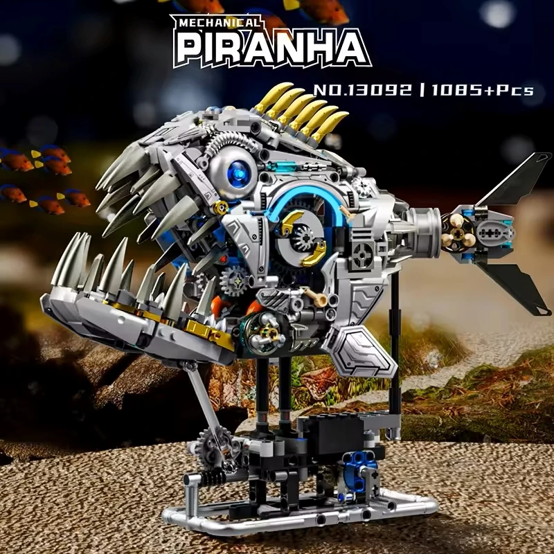 

1085PCS Creative Interactive Mechanical Piranha Building Blocks Set Marine Animal Linkage Model Educational DIY MOC Toy for Kids