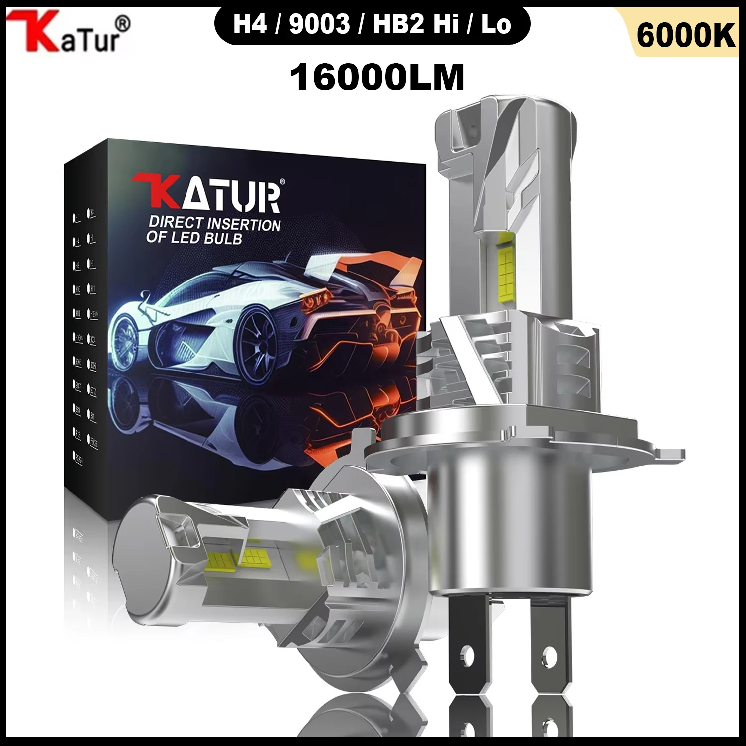 Katur 2x H4 9003 HB2 Car Led Headlight Bulb Canbus Fanless Silent Design 16000lm 80W Plug and Play For Skoda Octavia 1996~2010