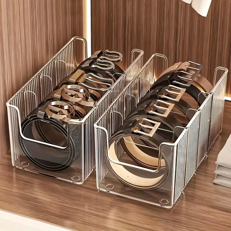 1 Acrylic Belt & Tie Storage Box, Large-Capacity Divider, Multi-Use Organizer for Dresser, Wardrobe Bathroom