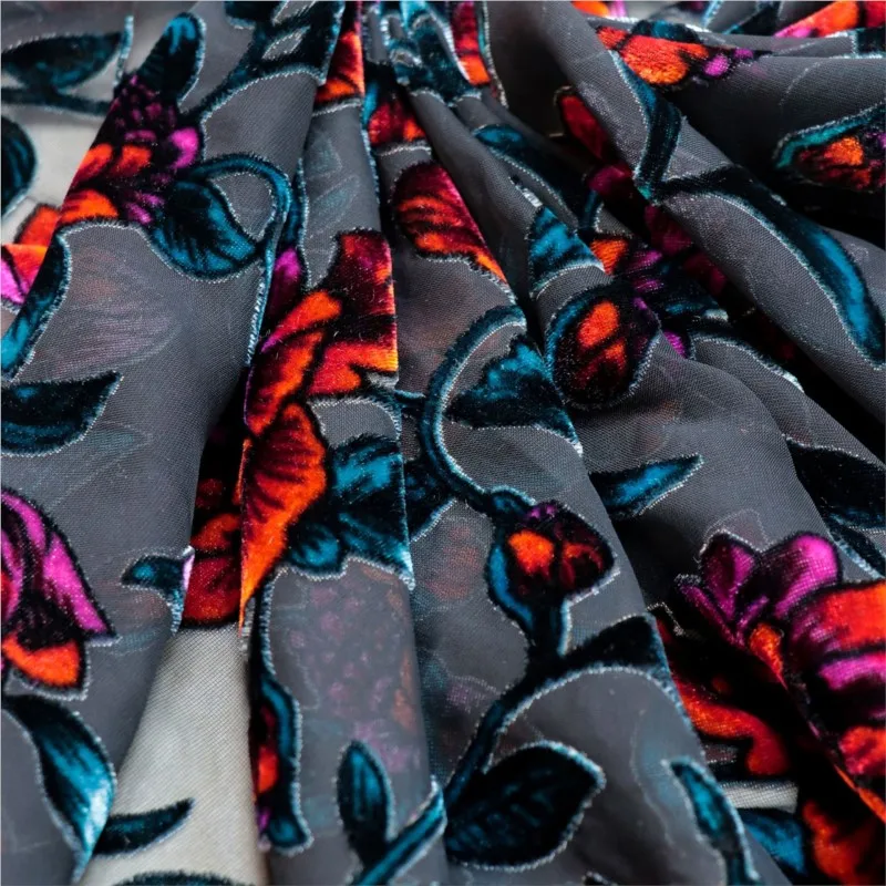 

Woven velvet brocade viscose printed mottled and burned fabric nightgown dress cheongsam