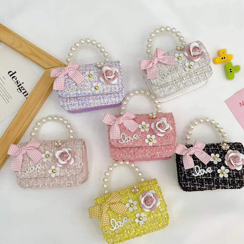 

Pearl Kid's Crossbody Bag Money Coin Purse Fashion Handbag Children Princess Shoulder Messenger Bag Bow-knot Pocket Pack