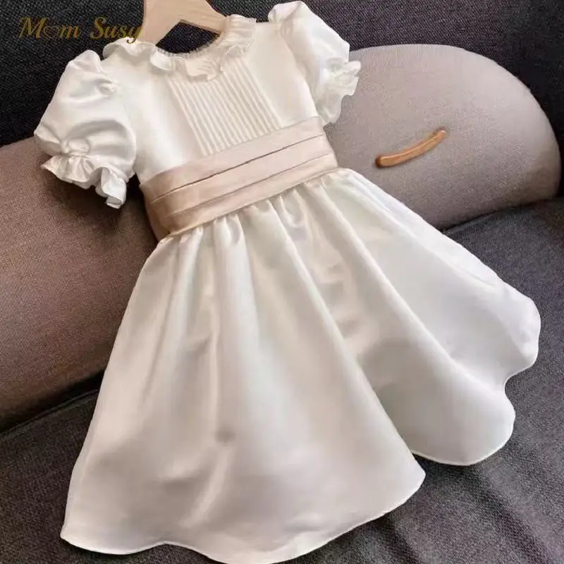Baby Girls Birthday Dress Retro Elegant Kids Princess Dresses Ruffler Sleeve Pleated Wedding Party Prom Gown for Children 1-12Y