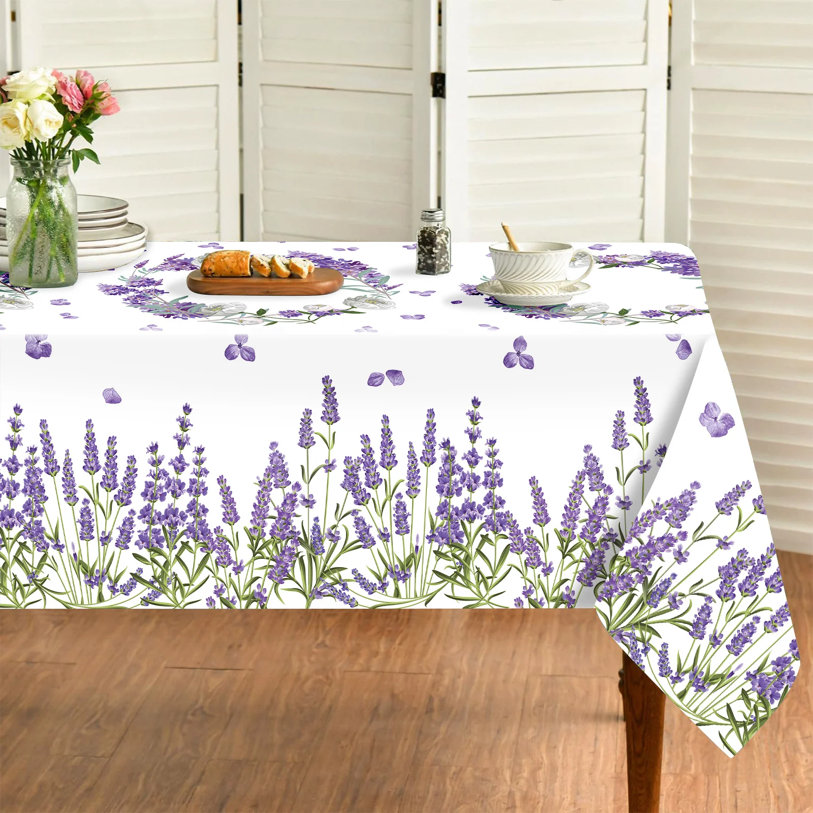 Mantel impermeable Floral de lavanda púrpura de primavera, decoración del banquete de boda, mantel rectangular de flores de verano, decoración de mesa de comedor