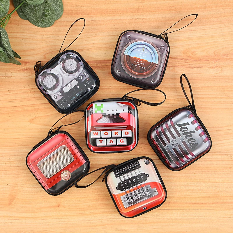 Creative Retro Tinplate Square Coin Purse Mini Zipper Wallet Record Tape Earphone Pocket Storage Box For Women Girl Coin Bag