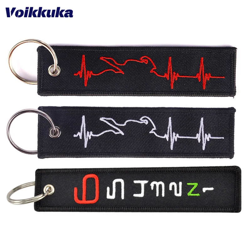 Heartbeat Pattern Motorcycle Keychain Both Sides Embroidery Car Key Accessories Backpack Pendant Chain