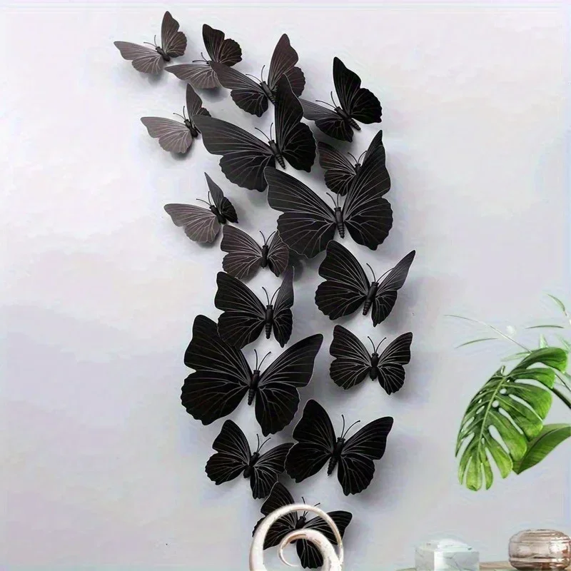 12pcs/Set Black Butterflies Wall Sticker Beautiful Beautiful Butterfly Sticker With Pin for Kid Room Wall Decals Home Decoration