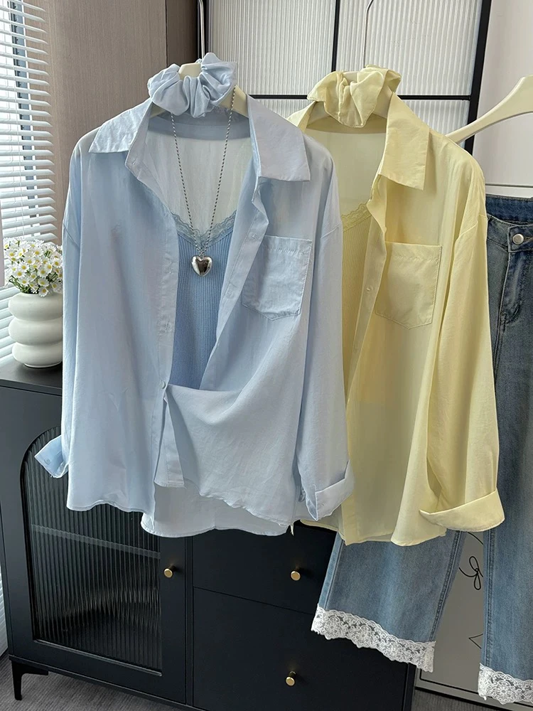 

plus Size Women's Blue irt Spring Autumn Design Sense White Blouse Commute Sle Loose Fit Long Sve Collar