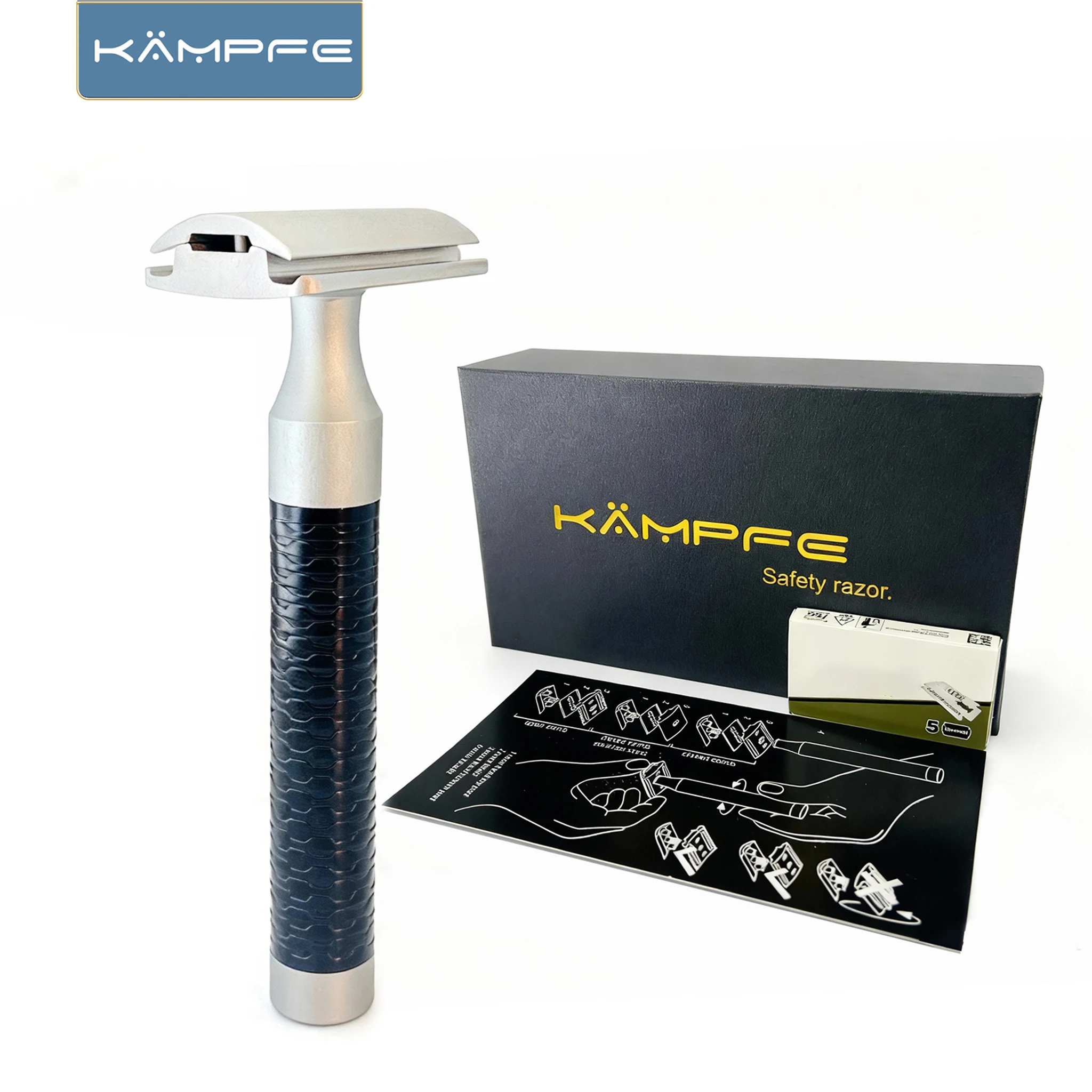 KAMPFE stainless steel Manual double-edged safety shaver Non-Slip Razor Grip barber accessories wet shaver Father’s Day gift