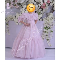 Vestido de tul rosa personalizado para dama de honor, vestido de flores para boda, cintura alta, media manga, vestido de baile de primera comunión para cumpleaños y niños