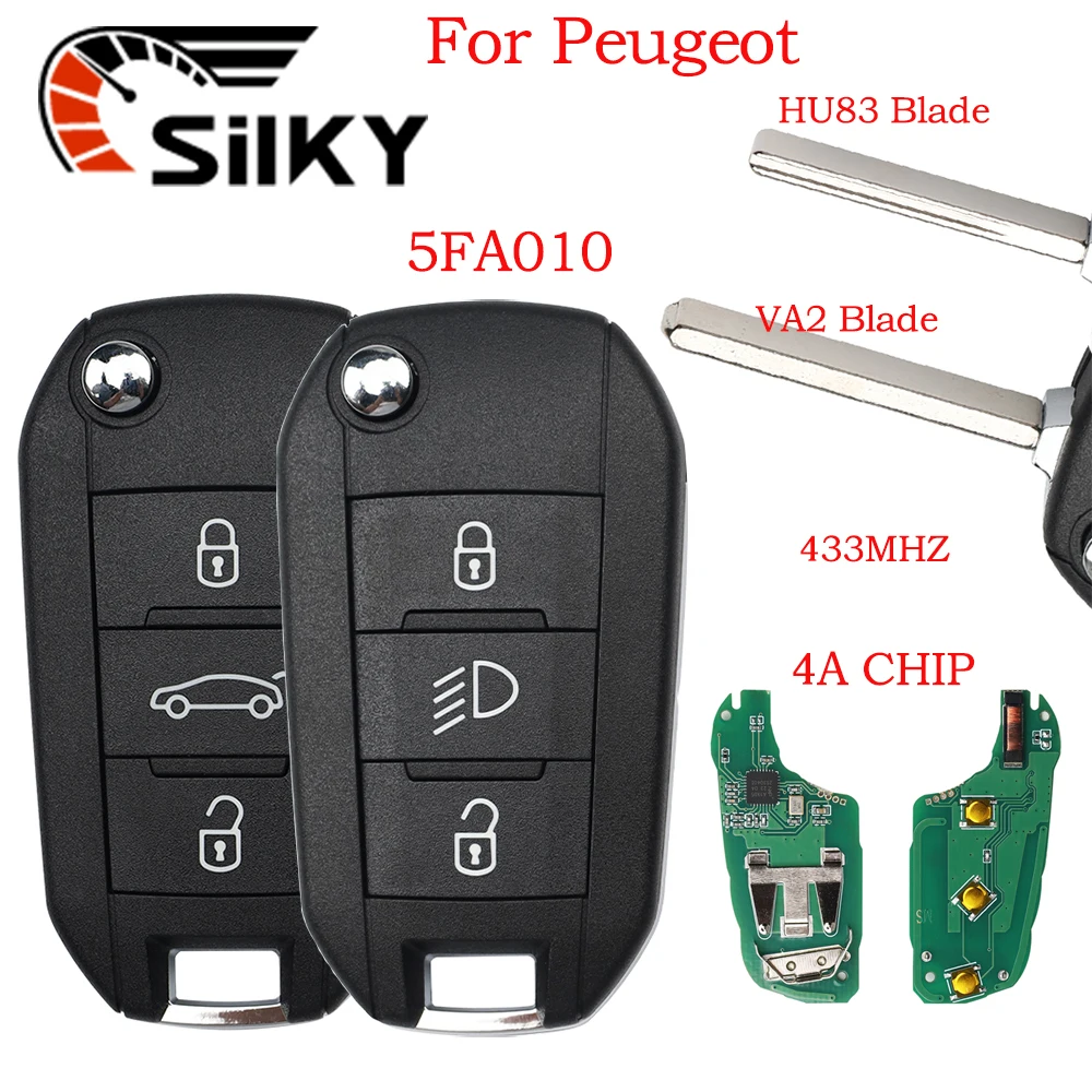 

SilKY HU8435 4A Chip 433MHz VA2/HU83 Flip Car Remote Key P/N 98 139 654 77 For Peugeot Expert 308 3008 408 508 C3 C4 Cactus C5 C