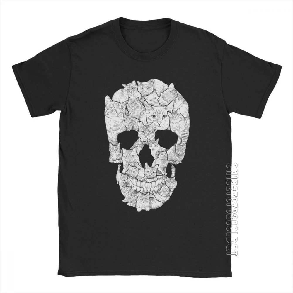 Cat Skull Horror Skull T Shirt Man Oversize Tops Popular T-Shirt O-Neck Cotton Tee Shirt