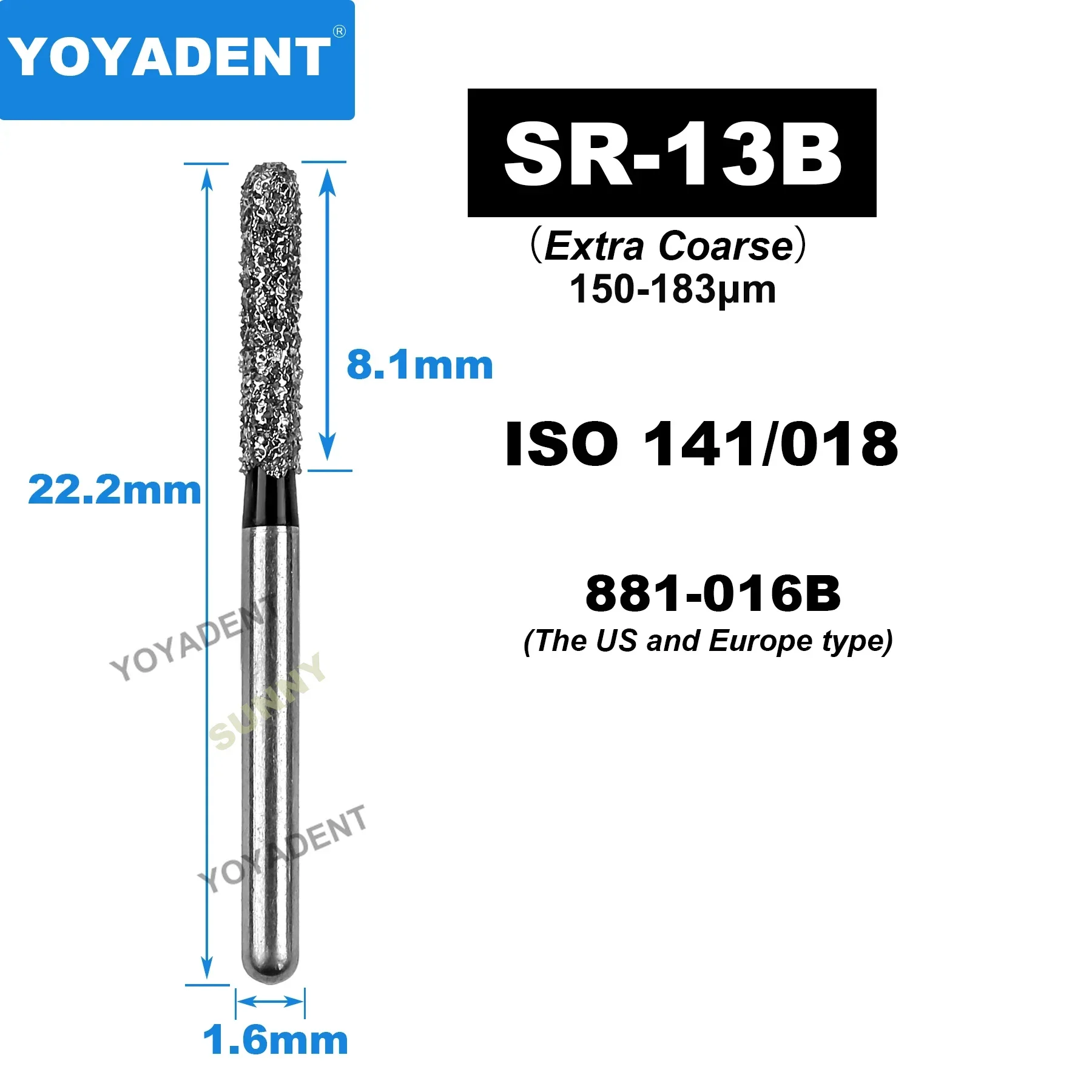 SR Type Dental Diamond Burs Tandheelkunde Boren Tandheelkundige Burs voor Hoge Snelheid Handstuk Tandarts Gereedschap Dia.1.6mm 10 stks/pak