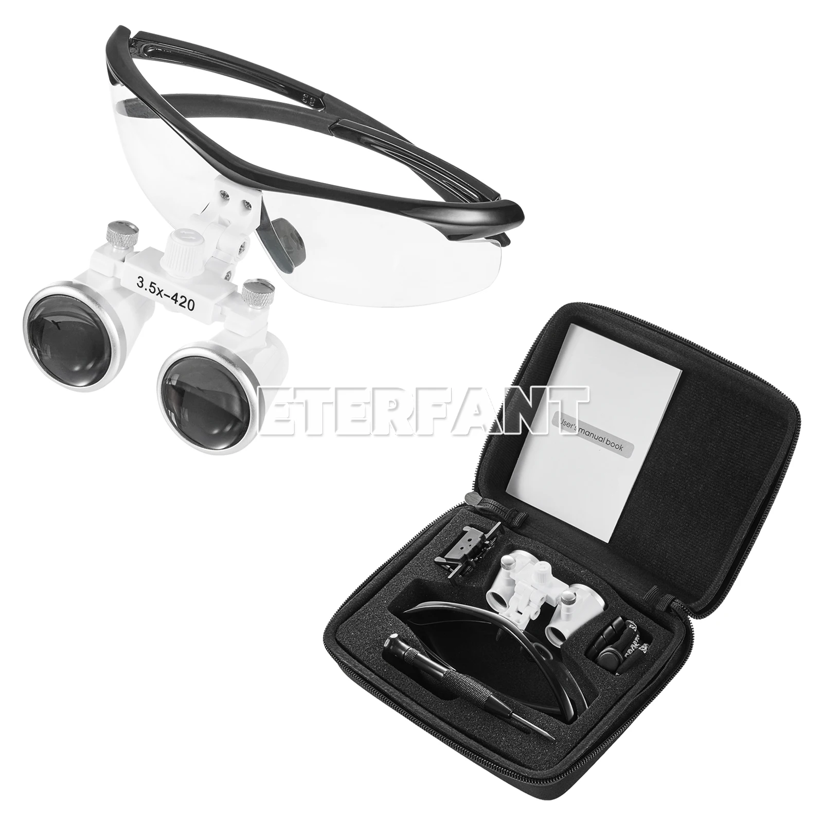 

ETERFANT Dental Surgical Binocular Loupes Glasses Optical Lens Magnifier 3.5X-420mm Black