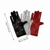 Floral Lace Short Gloves Solid Color High Elasticity Sun Protection Gloves Full Finger Breathable Mesh Wedding Dress Gloves 6