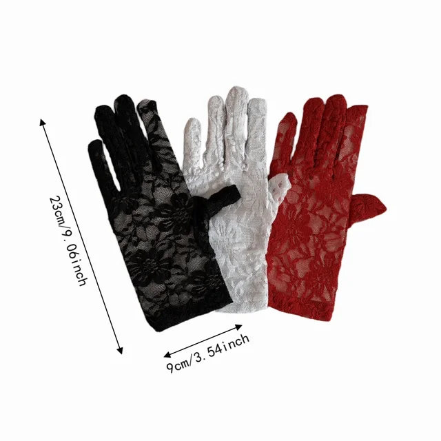 Floral Lace Short Gloves Solid Color High Elasticity Sun Protection Gloves Full Finger Breathable Mesh Wedding Dress Gloves 6