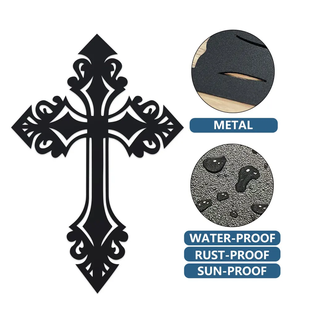 DDPNKL Elegant Black Metal Cross Wall Art with Intricate Vine & Branch Design - Modern Abstract Art Decor Perfect for Room Decor
