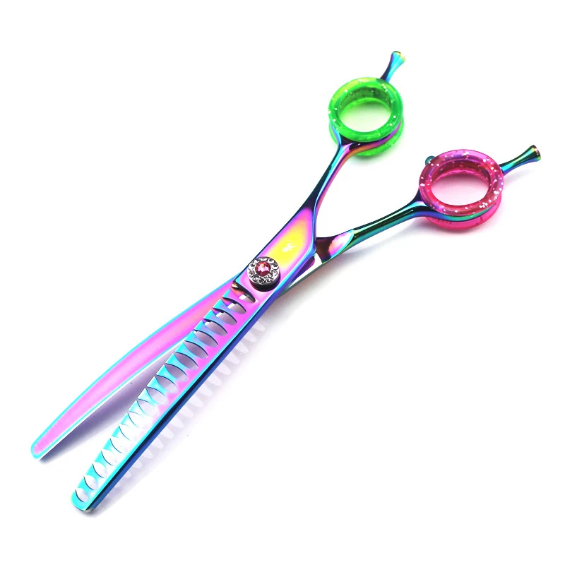 Dog Grooming Scissors Professional Purple 7” Japan 440C Curved Thinning Scissors Chunker Shears Pet Hairdressing Scissors 11#