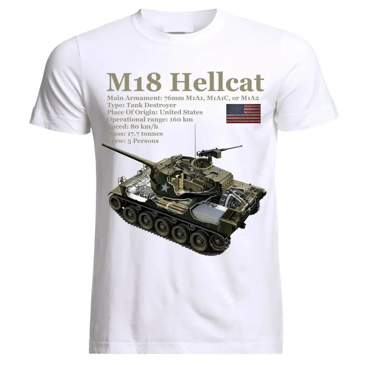 

WWII Panzer US Army M18 Hellkat Tank T-Shirt 100% Cotton O-Neck Short Sleeve Summer Casual Mens T-shirt Streetwear