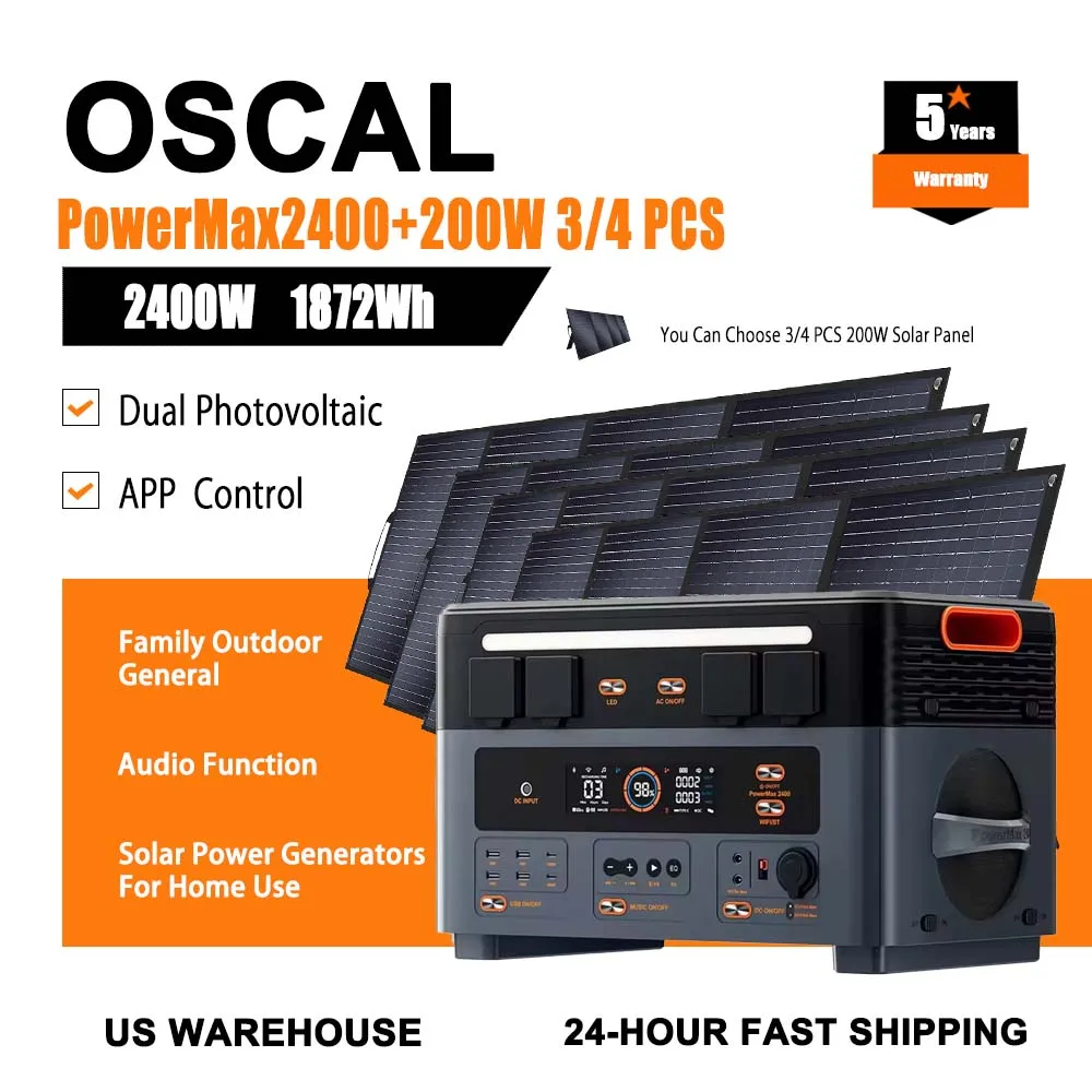 

2400W OSCAL High-quality Power Station 1872Wh Solar Generator,Phone Wireless Charging,With 200W 3/4PCS Solar Panel For Campervan