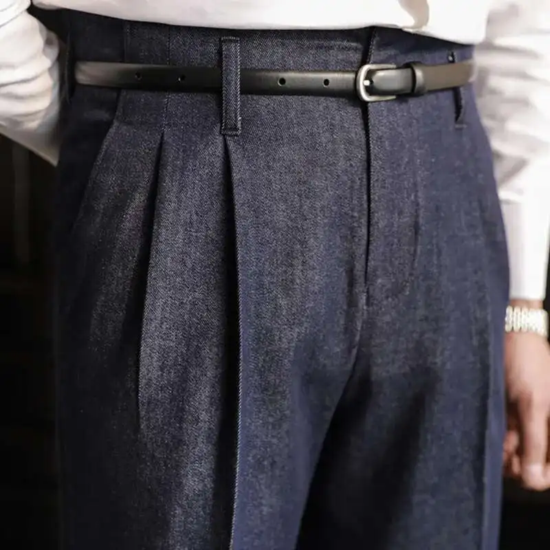 

Cotton Blend Suit Pant Pantalones Hombre Excluding Belt High Waist Trousers Pant For Man OfficeTrouser Business Casual Pant