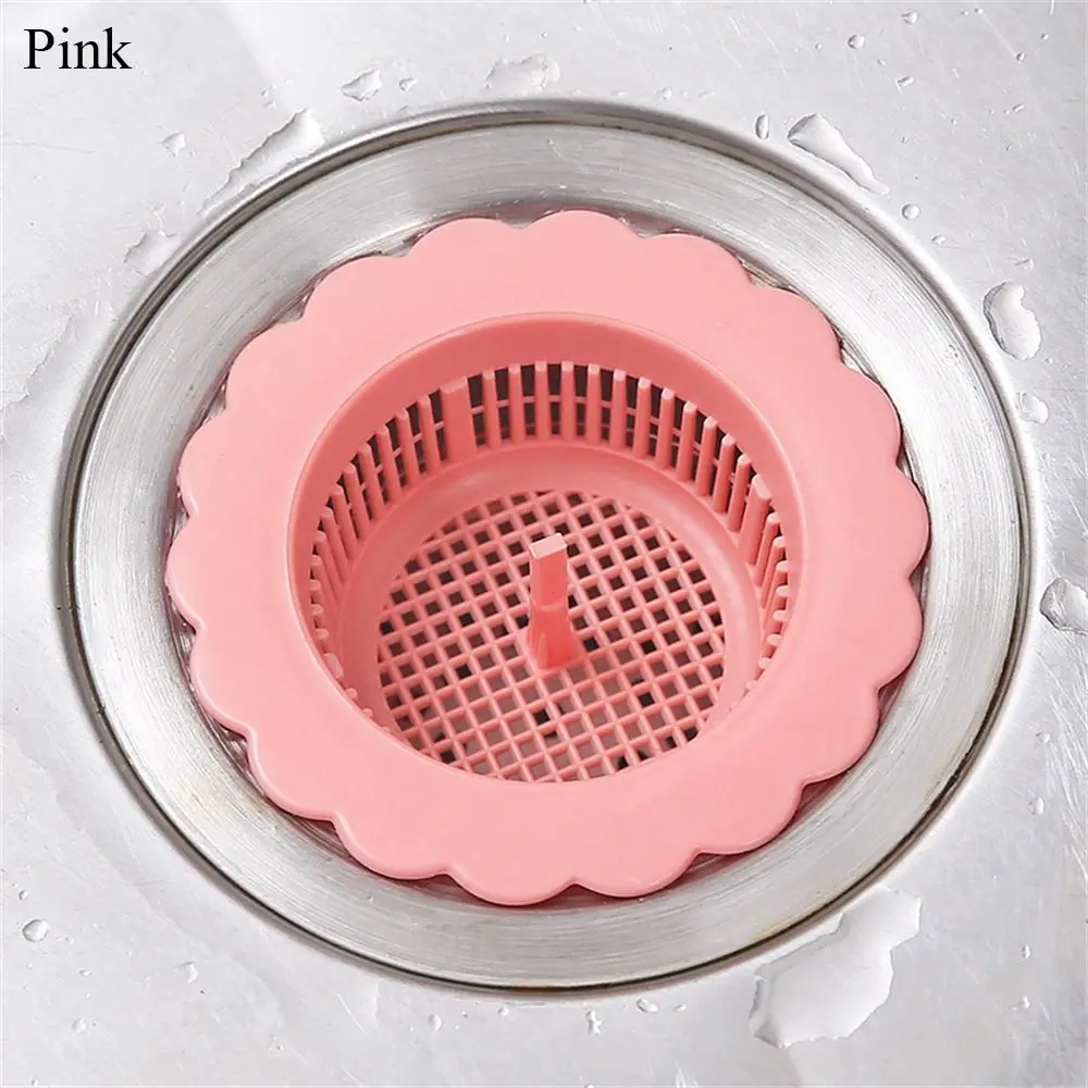 Versatile PP Sink Drain Strainer Flower Shape Cylindrical Handle Hole Filter Hair Catchers Kitchen