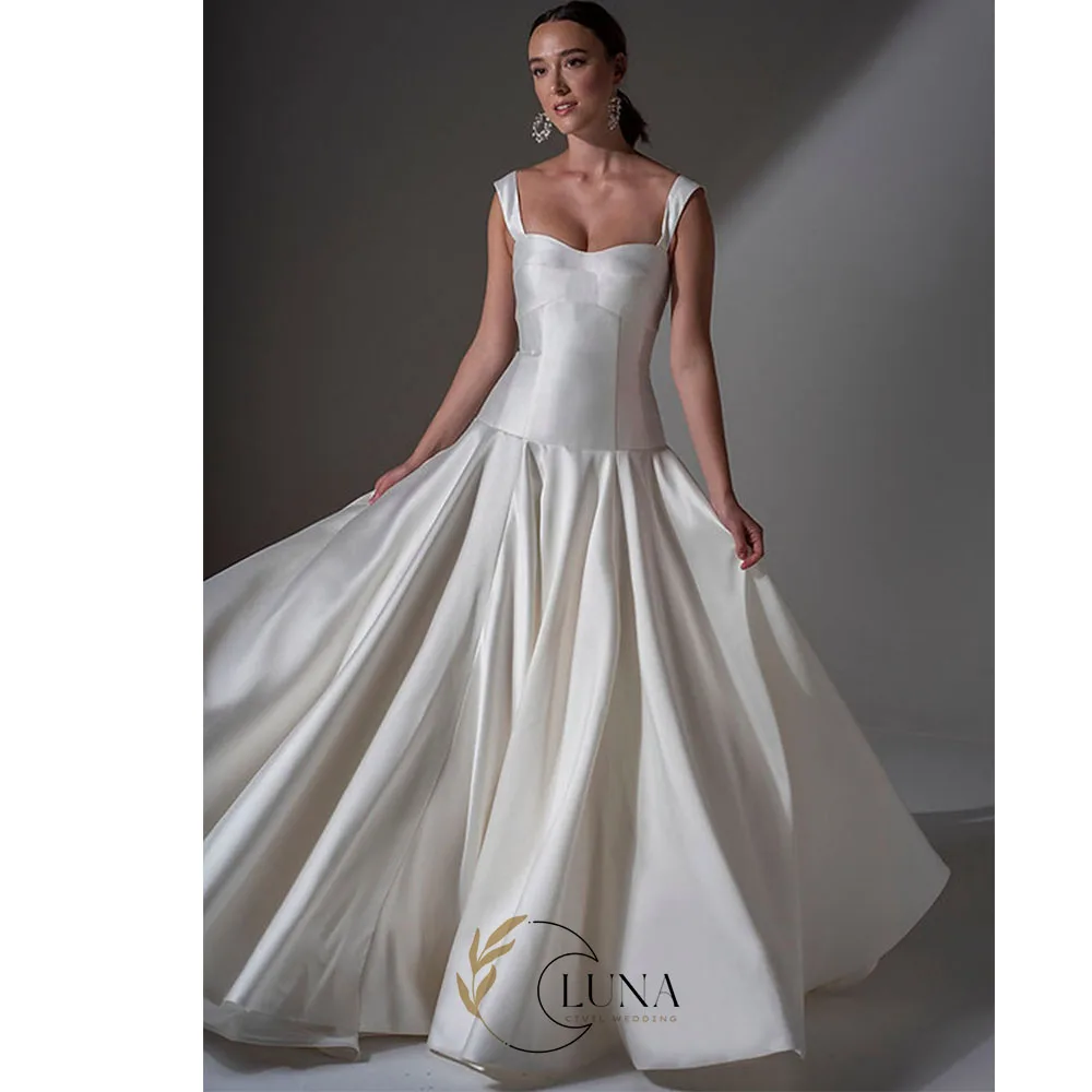 Luna Customized Satin Dropped Wedding Dress Simple Waist Basque Ballgown by Freda Bennet Vestido De Novia