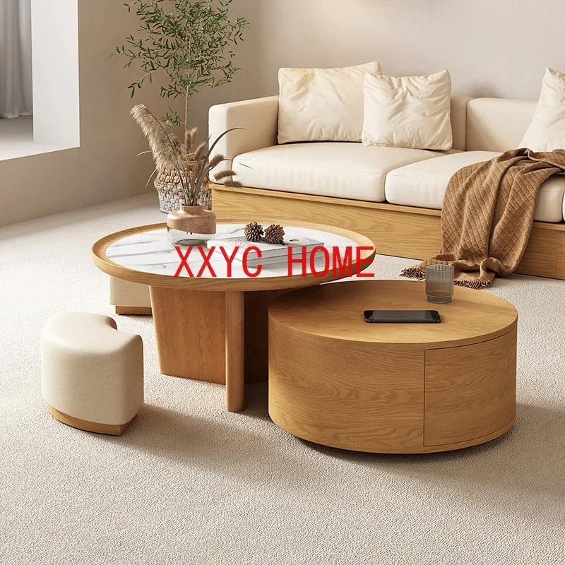 

Скандинавская простая каменная тарелка для гостиной, небольшой квартиры, круглый чайный столик, комбинация бревенчатого размера