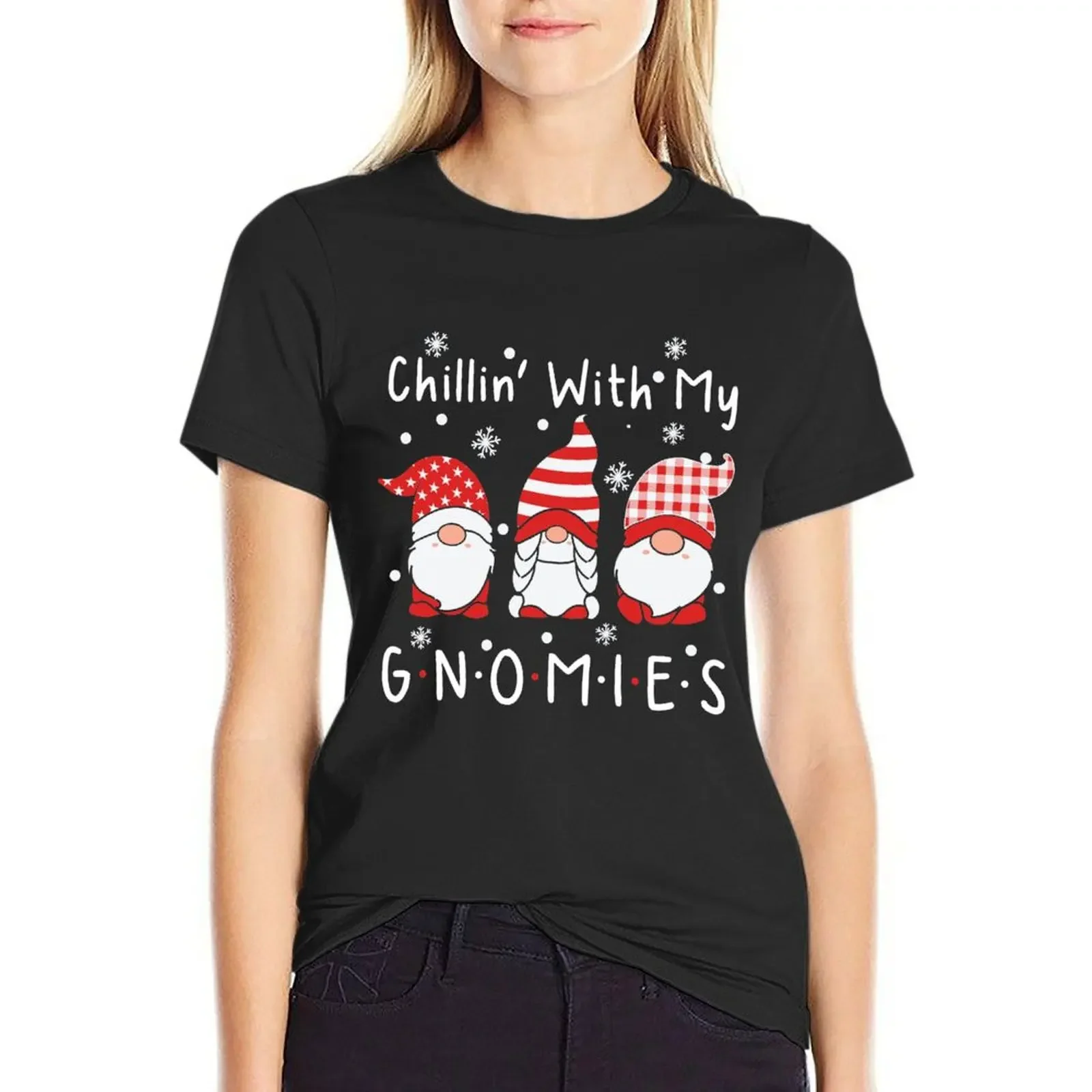 

Chillin With My Gnomies Christmas Gnomes Cute Xmas T-Shirt summer clothes animal print blacks oversized workout shirts for Women