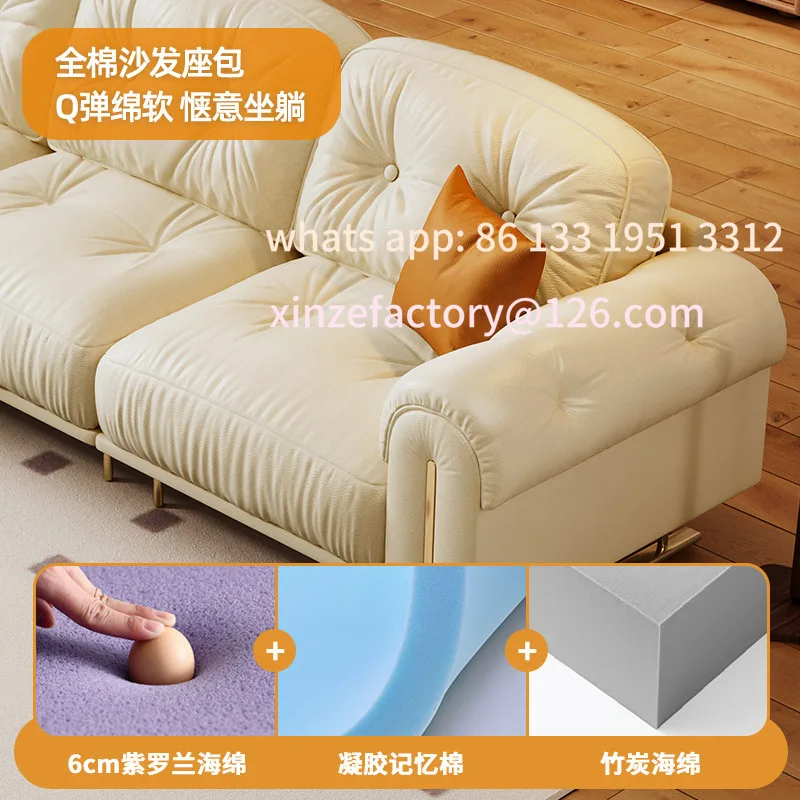 تخصيص 2025 سحابة جديدة الإبحار أسفل ضوء غرفة المعيشة الفاخرة شقة صغيرة الفرنسية كريم الرياح صف مستقيم أريكة جلدية #3