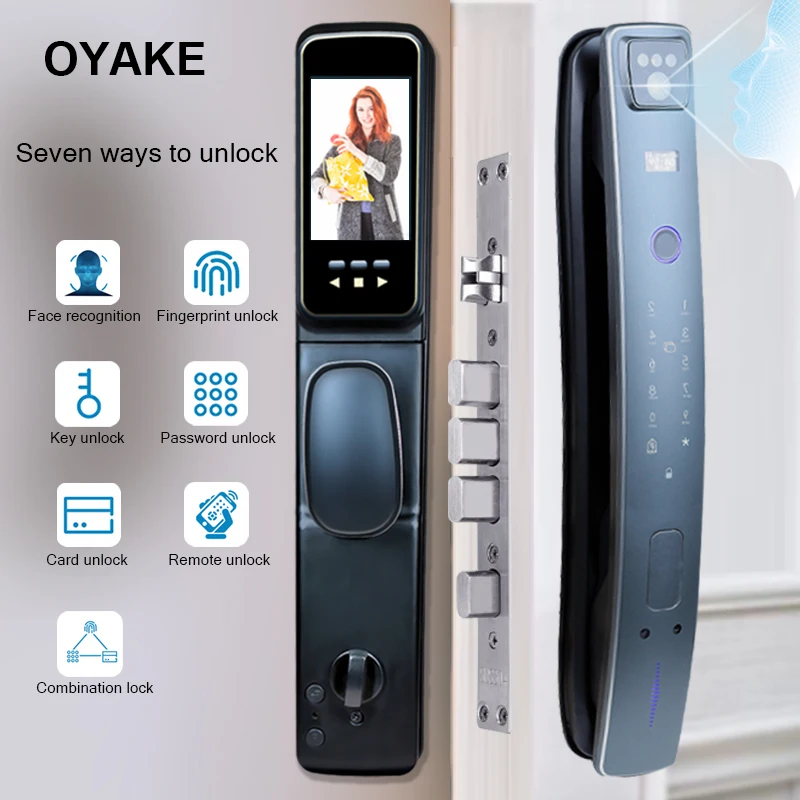 

3D Face Recognition Smart Door Lock With Camera Biometric Fingerprint Lock Password Card Key Unlock APP Remote Control