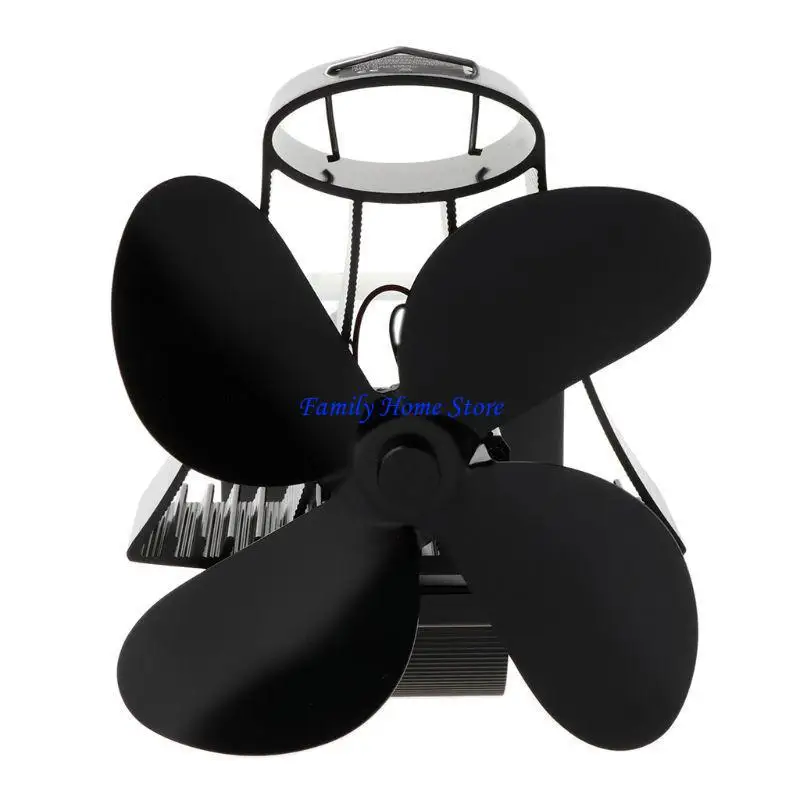 

P0UF Small Wall Mounted Heat Self-Powered Fireplace Stove Fan Quiet 4 Aluminum