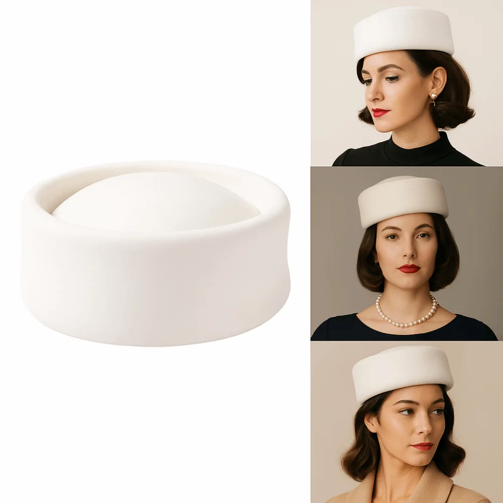 New Hard Top Wool Felt Berets Concave Top British Retro Vintage Fedoras Hats Pillbox Cap Wedding