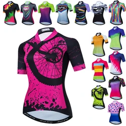 Weimostar Women Pink Cycling Jersey Tops Summer Short Sleeve Bicycle Shirt Breathable Mountain Bike Jersey Anti-Sweat Cycle Wear