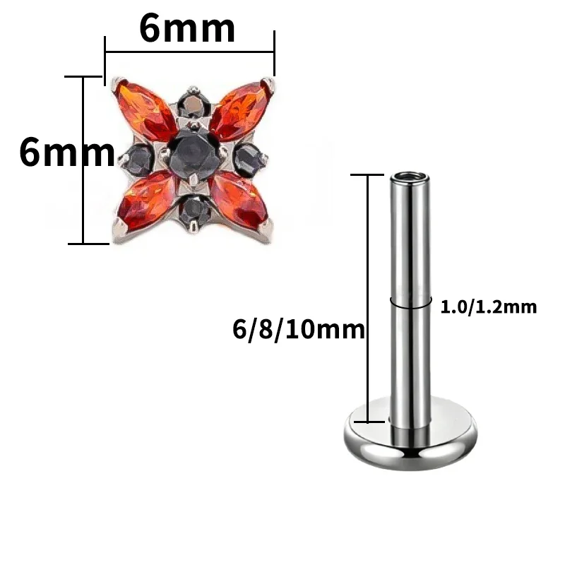 ASTM F136 Titan Kreuz Eisblumen Lippenpiercing Ringe 16G Zirkonia Labret Helix Tragus Knorpel Nasenpiercing Schmuck – Detail 3