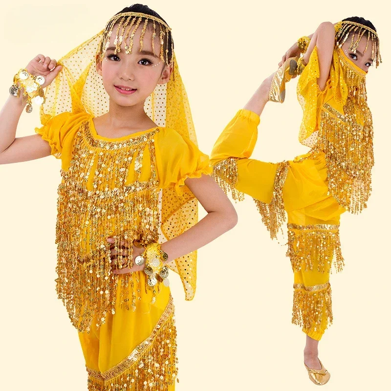 

Belly Dance Costume for Kids Children Set Bollywood Indian Children Girls Belly Dancing Performance Short Sleeves Cloth