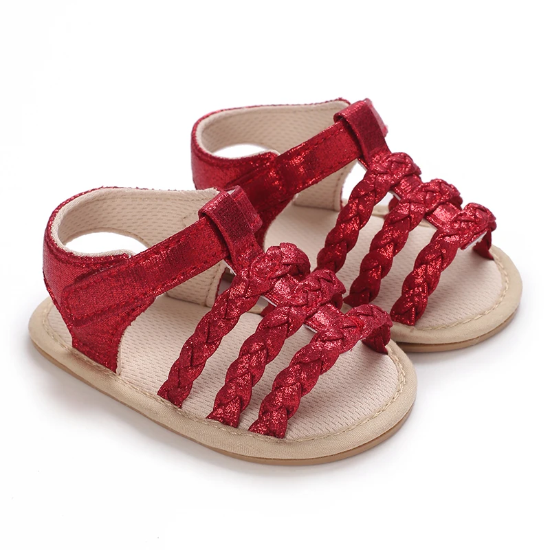 New Summer Newborn Girl's Anti Slip Walking Shoes Female Baby's Fine Sparkling Solid Color Fashion Flat Comfortable Sandals