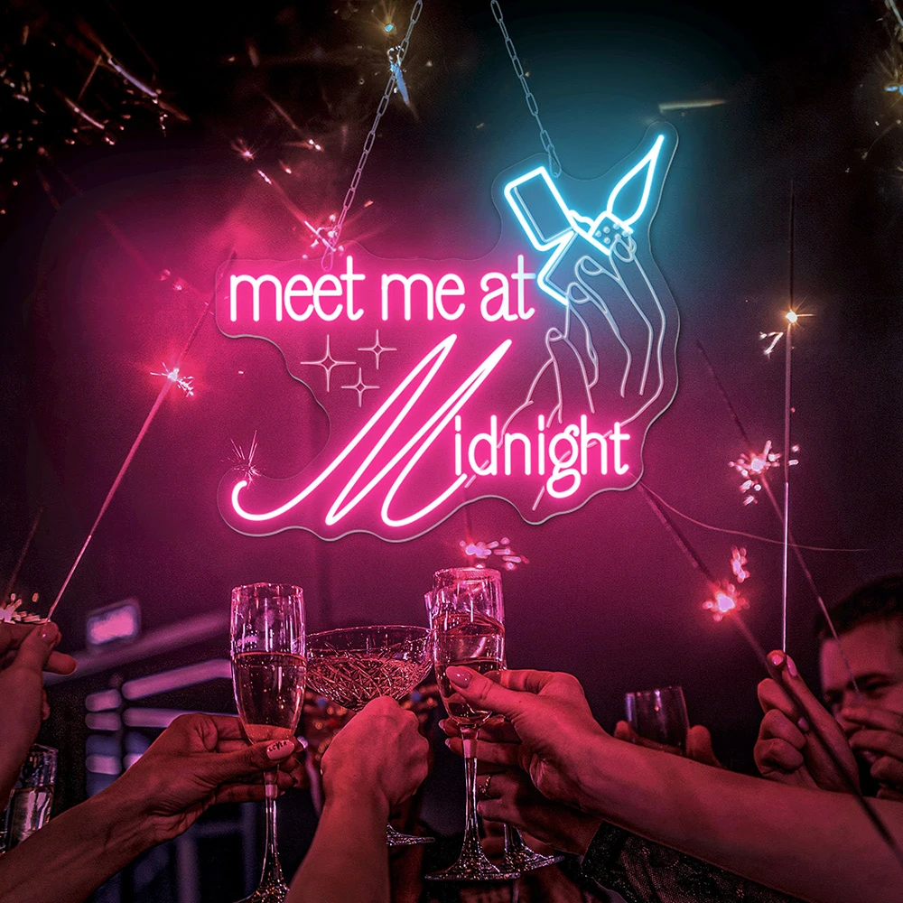 Meet Me At Midnight Neon Sign ตกแต่งห้องนอน Midnights Merch ของขวัญงานแต่งงาน Neon Sign Music Lover ของขวัญไฟแช็กป้าย Bar Pub Decor