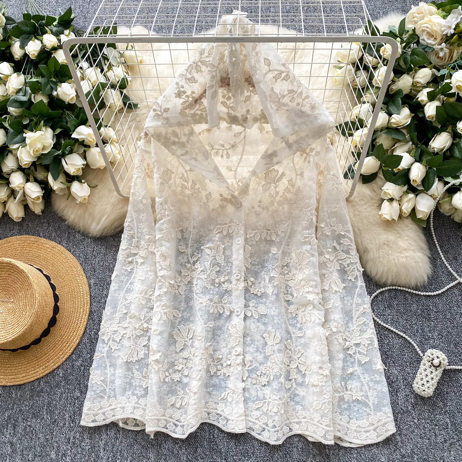 

Vintage Blouse Embroidered button long sleeve Elegant Fashion Women hotsweet Shirt women clothing